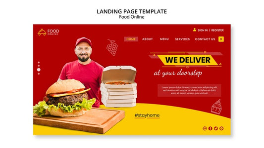 Free Food Online Concept Landing Page Mock-Up Psd