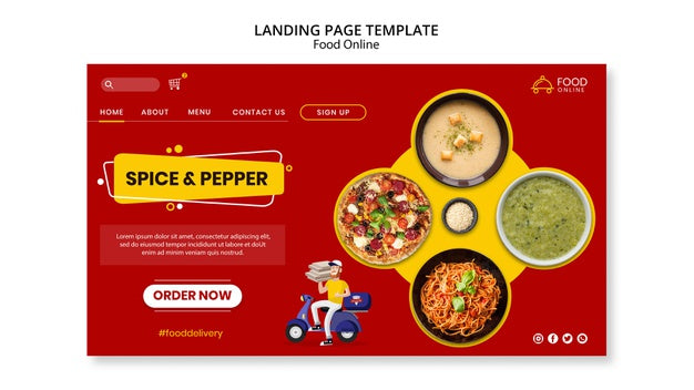 Free Food Online Concept Landing Page Mock-Up Psd