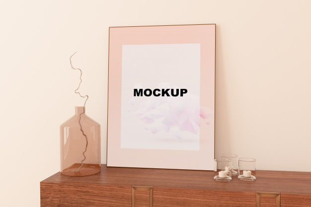 Free Frame Mockup Above Cupboard Psd