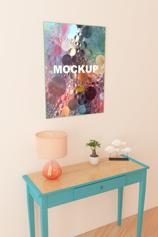 Free Frame Mockup Above Little Table Psd