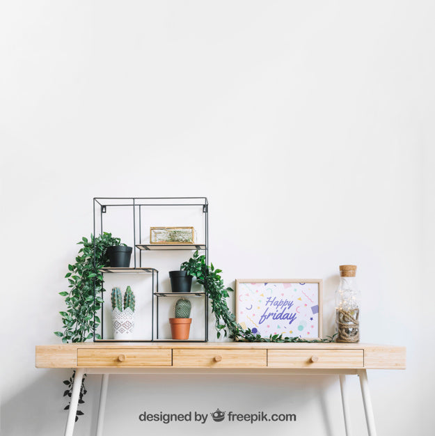 Free Frame Mockup On Decorated Table Psd