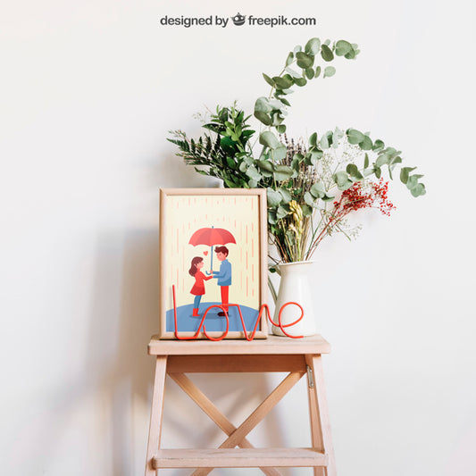 Free Frame Mockup On Decorative Stool Psd