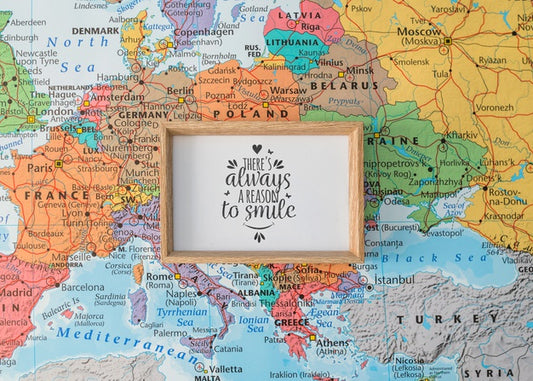 Free Frame Mockup On Europe Map Psd