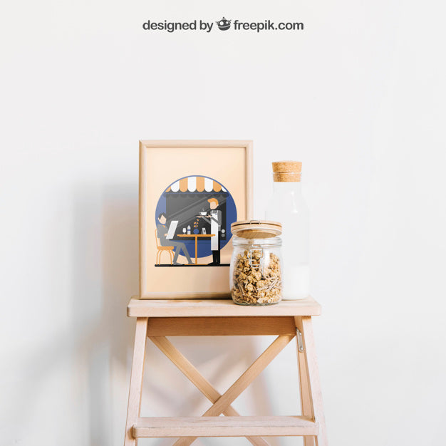 Free Frame Mockup On Stool Psd
