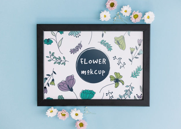 Free Frame Mockup With Floral Decoration Psd