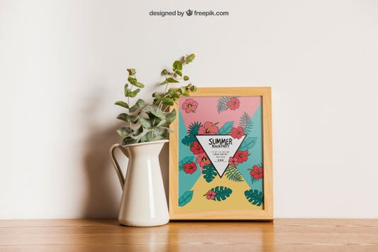 Free Frame Mockup With Flower Decoration Psd