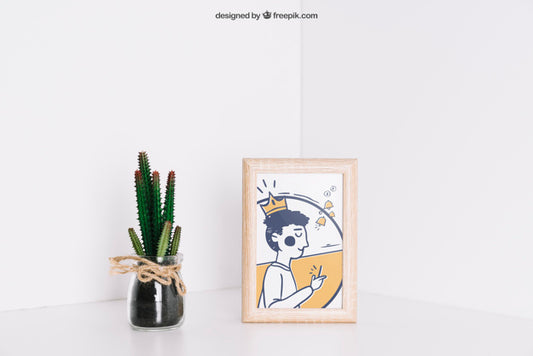 Free Frame Next To Cactus Psd