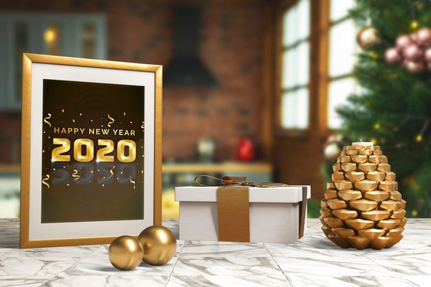 Free Frame With New Year Wish Message On Table Psd