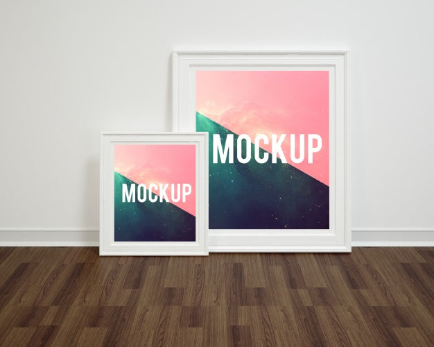 Free Frames On Wooden Floor Mock Up Psd