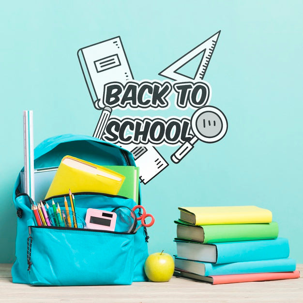 Free Front View Backpack With School Supplies Psd