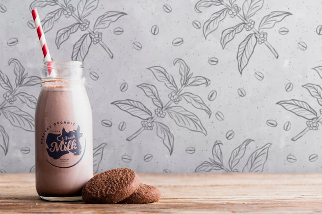 Free Front View Chocolate Milk With Cookies Psd