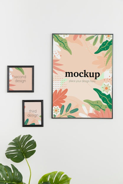 Free Front View Mock-Up Frame On White Wall Psd