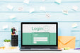 Free Front View Mock-Up Laptop With Wooden Background Psd