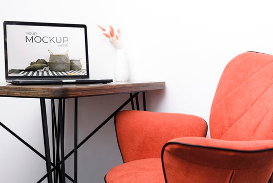 Free Front View Of Frame Mock-Up And Laptop For Interior Decoration Psd