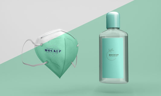 Free Front View Of Hand Sanitizer Mock-Up Bottle And Face Mask Psd
