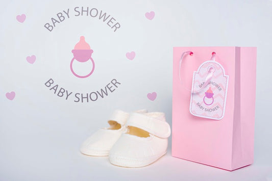 Free Front View Of Pink Gift Bag With Shoes For Baby Shower Psd