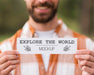 Free Front View Of Smiley Man Holding A Piece Of Paper While Camping Psd