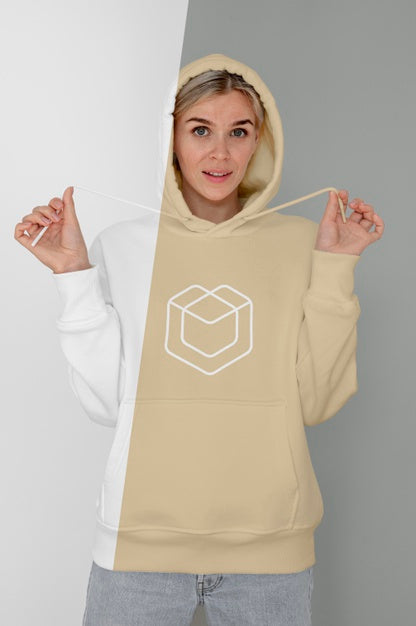 Free Front View Of Stylish Woman In Hoodie Psd