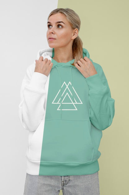 Free Front View Of Stylish Woman In Hoodie Psd