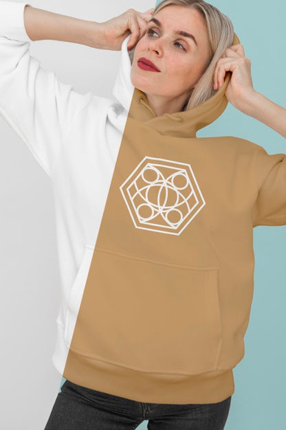Free Front View Of Stylish Woman In Hoodie Psd