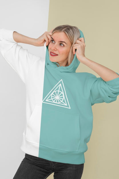 Free Front View Of Stylish Woman In Hoodie Psd