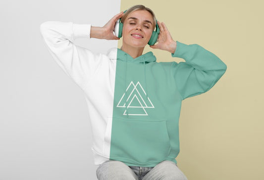 Free Front View Of Stylish Woman In Hoodie With Headphones Psd