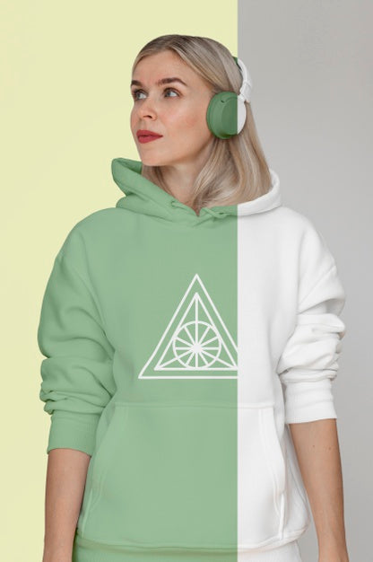 Free Front View Of Stylish Woman In Hoodie With Headphones Psd