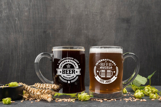 Free Front View Of Two Beer Pints With Barley Psd