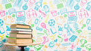 Free Front View Pile Of Books With Colourful Background Psd
