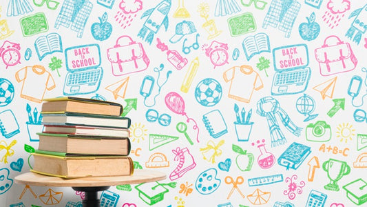 Free Front View Pile Of Books With Colourful Background Psd