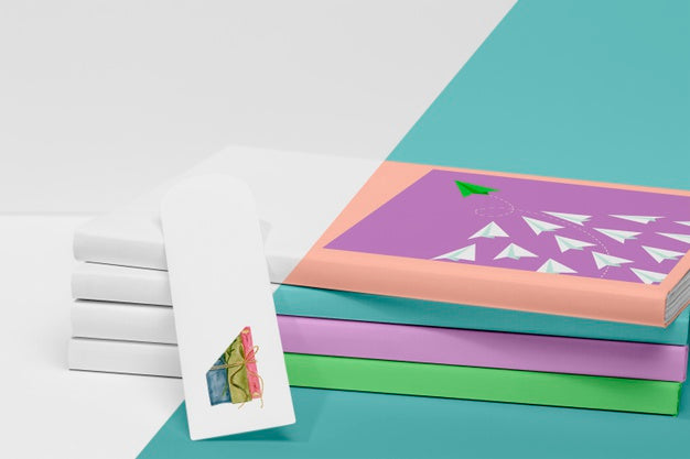 Free Front View Stack Of Books Mock-Up With Bookmark Psd