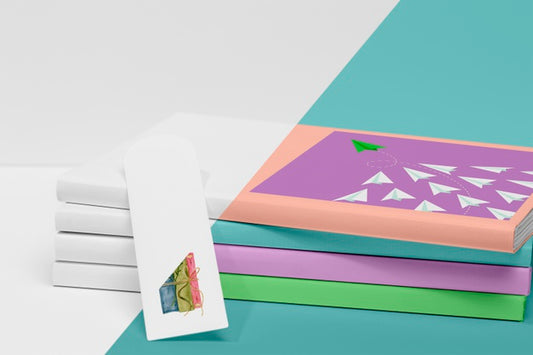 Free Front View Stack Of Books Mock-Up With Bookmark Psd