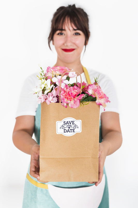 Free Gardening Concept With Woman Holding Bag With Flowers Psd