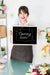 Free Gardening Concept With Woman Holding Slate Mockup Psd