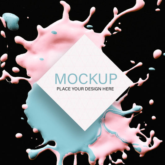 Free Geometric Mockup With Pink And Blue Liquid Color On Black Background Psd