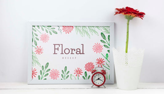 Free Gerbera Flower Next To Frame Mockup Psd