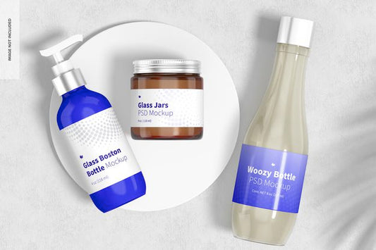 Free Glass Jars Scene Mockup, Top View Psd