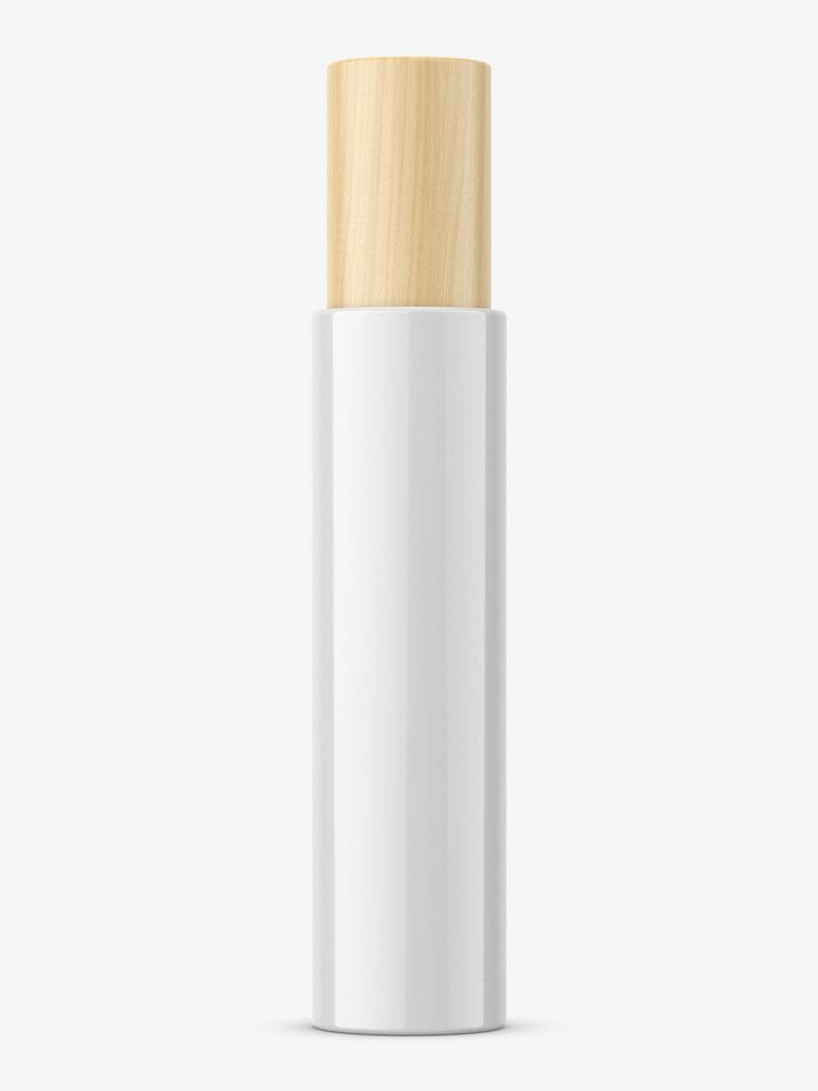 Free Glossy Bottle With Wooden Cap Mockup
