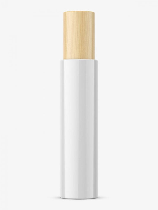 Free Glossy Bottle With Wooden Cap Mockup