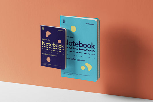 Free Gravity Psd Notebook Set Mockup