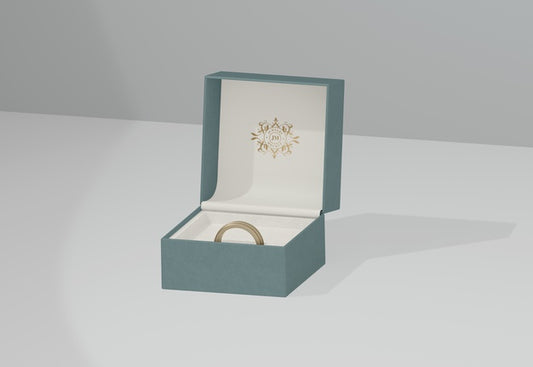 Free Green Jewelry Box With Golden Wedding Ring Psd