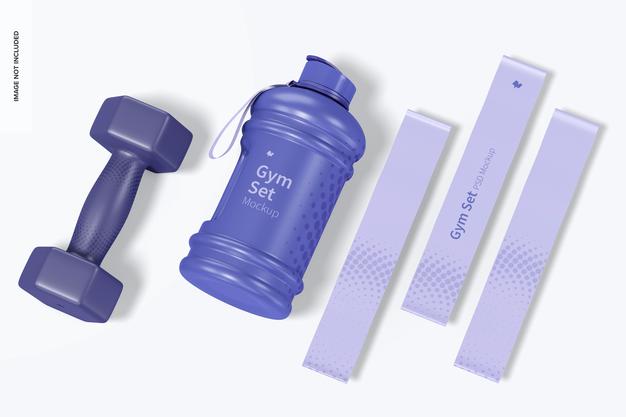 Free Gym Set Mockup, Top View Psd