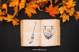 Free Halloween Mockup With Autumn Leaves And Book Psd