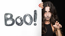 Free Halloween Mockup With Lettering On Big Board And Woman Psd