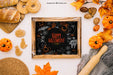 Free Halloween Mockup With Slate And Bread Psd