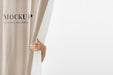 Free Hand Opening A Brown Curtain Mockup Psd