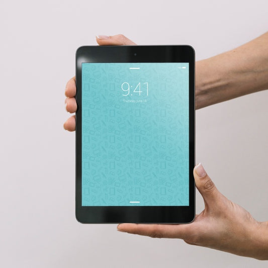 Free Hands Holding Tablet Mockup Psd