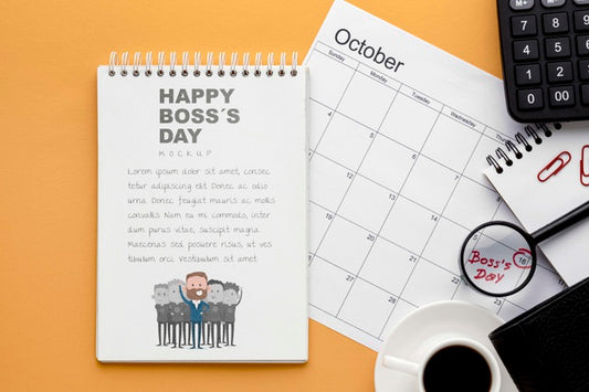 Free Happy Boss'S Day With Notebook And Calendar Psd