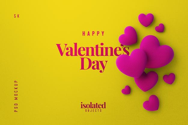 Free Happy Valentines Day Background Mockup With Decorative Love Hearts Top View Psd