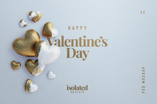 Free Happy Valentines Day Background Mockup With Decorative Love Hearts Top View Scene Psd